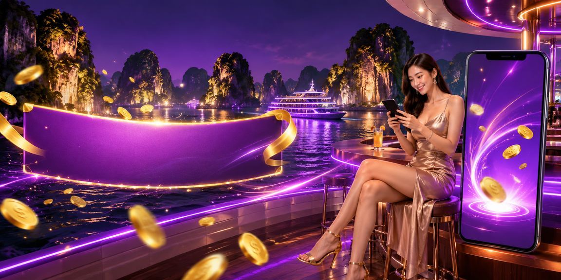 Cảnh vịnh Hạ Long về đêm, ánh đèn neon rực rỡ, gợi nhớ không khí nhận thưởng cashback